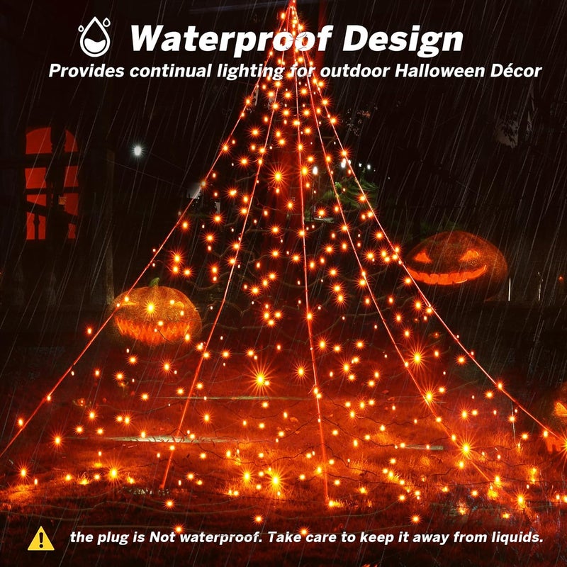 BlcTec Halloween Decorations Giant Spider Web Lights, 19.7ft x 14.7ft Lighted White Spider Web with 250 LEDs, Sturdy Wire Halloween Web Lights with 8 Modes, Waterproof for Yard, Lawn Decor (Orange) - Image 4